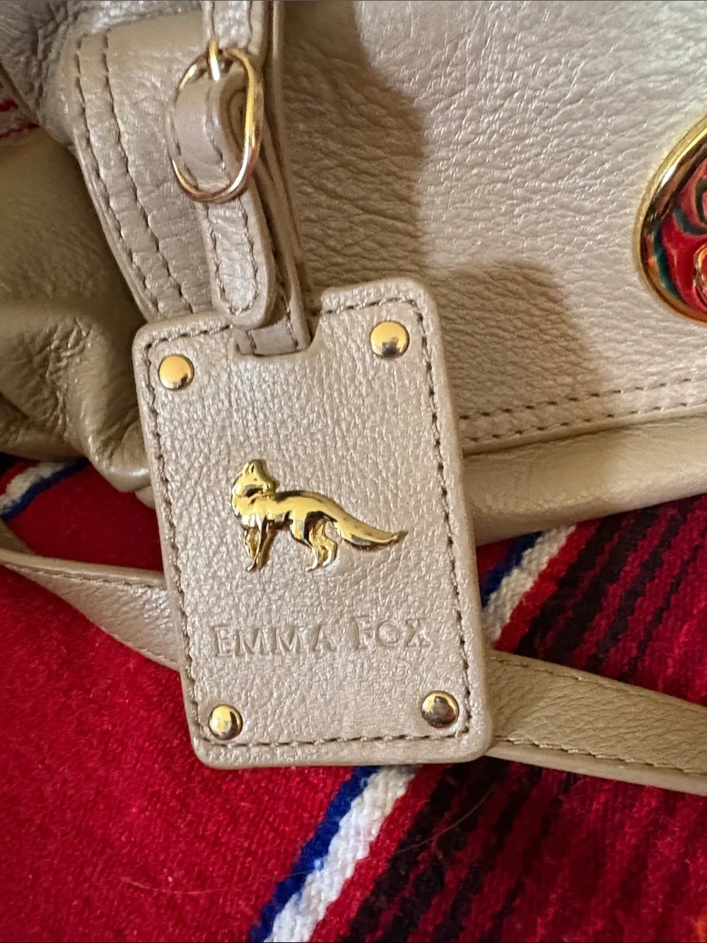 Emma Fox Pearl Beige Leather Satchel with Gold-Tone Hardware